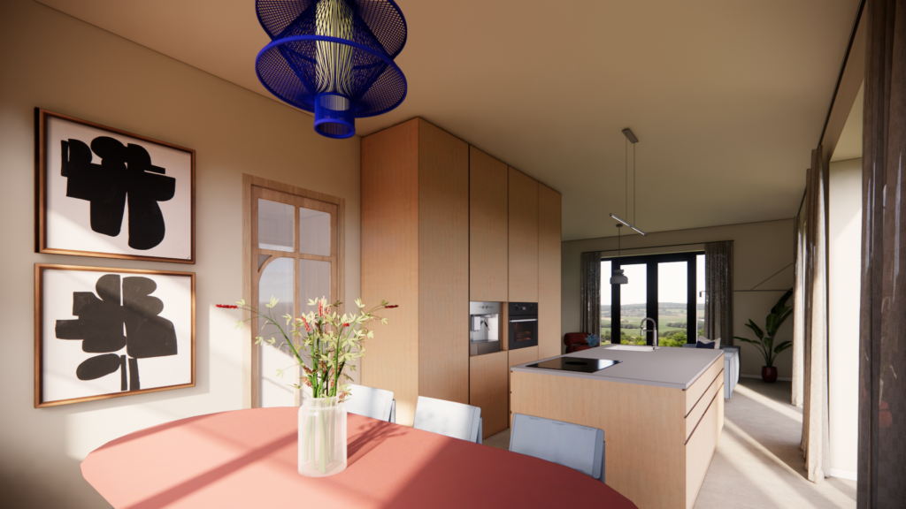 3D interieurontwerp hoekwoning Oudkarspel keuken