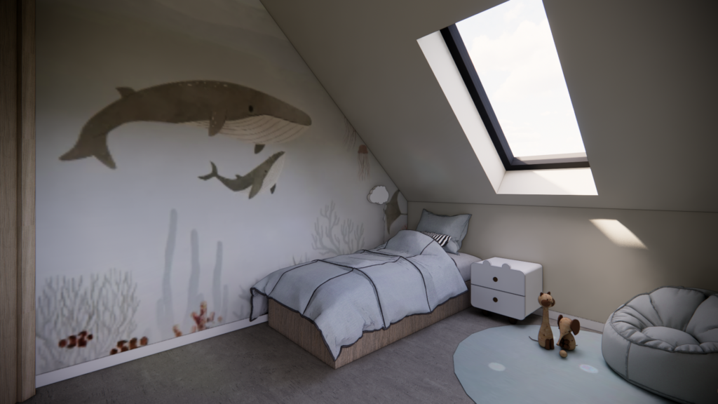 3D interieurontwerp hoekwoning Oudkarspel kinderkamer