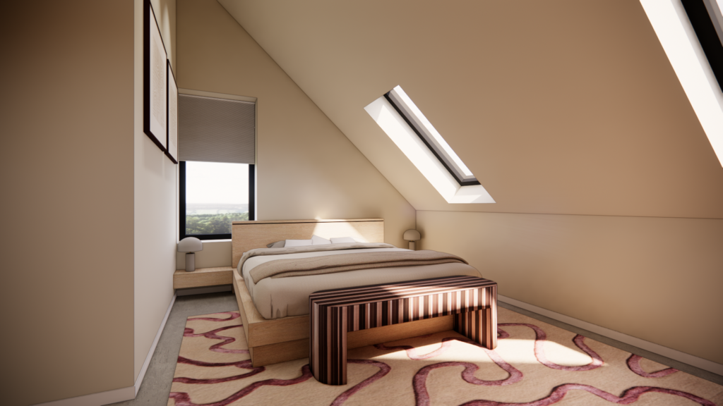 3D interieurontwerp hoekwoning Oudkarspel slaapkamer