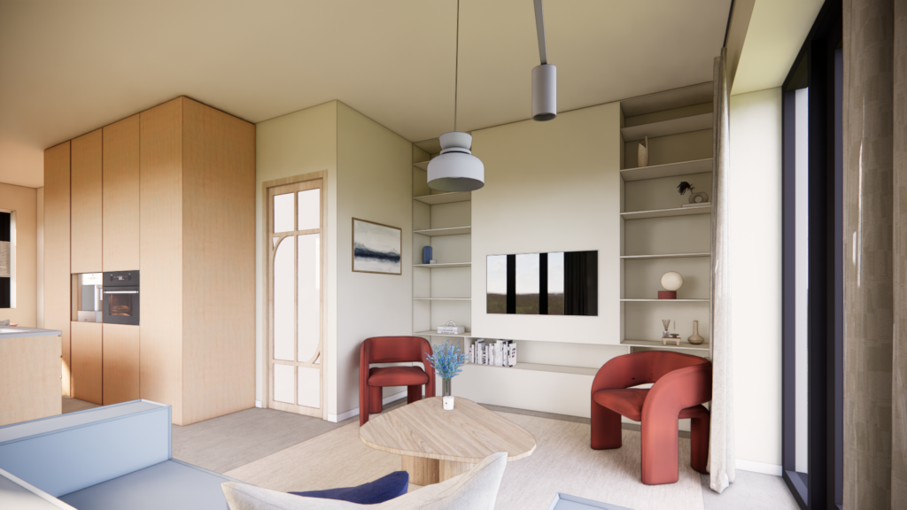 3D interieurontwerp hoekwoning Oudkarspel woonkamer